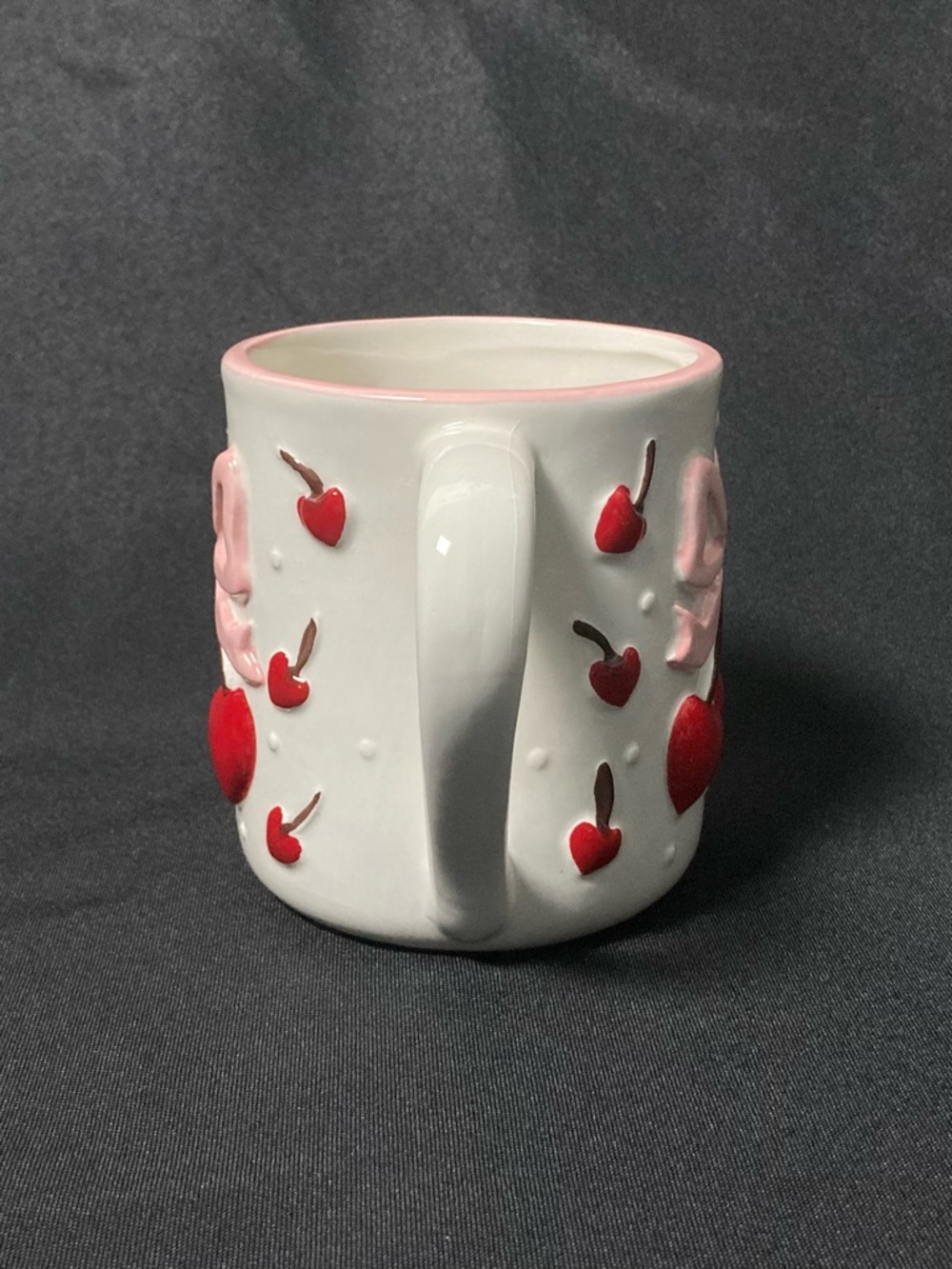 Petal & Pearl Embossed Cherry And Bow Polka Dot 24 oz Ceramic Mug - Picture 2 of 11